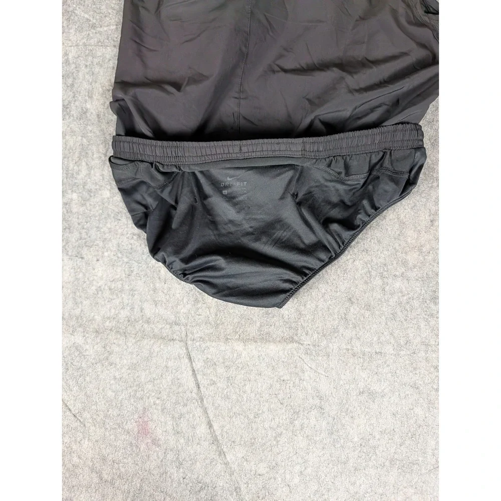 Nike Dri-FIT Mens Running Shorts Black Reflective Stripe Rear Zip Pocket Liner